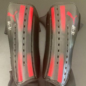 Puma Black and Red Adjustable Strap Shin Guards with Ankle Protection, L